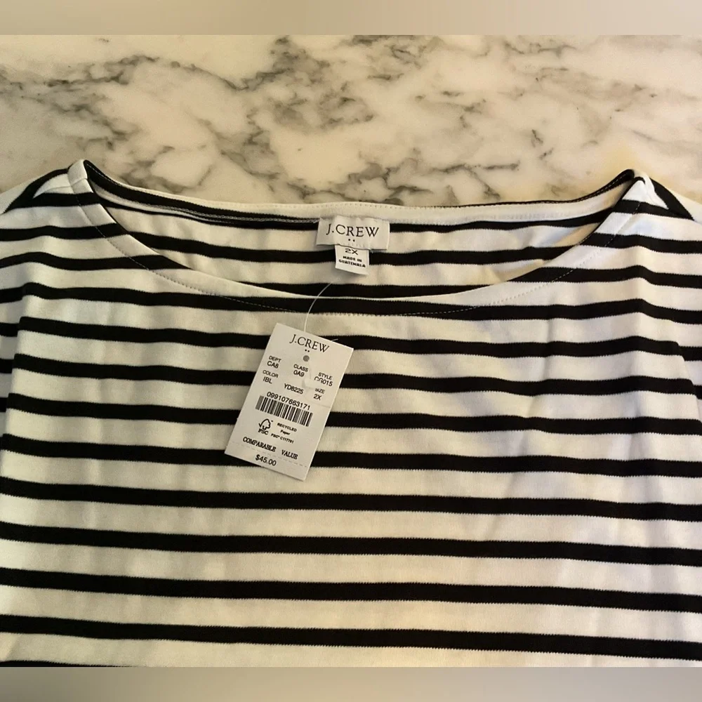 NWT J.Crew Striped Short Sleeve Top CH015 Dark Indigo Blue White Size 2X - Picture 4 of 6